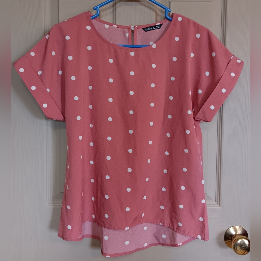 Shein Women's Polka Dot Blouse - Pink - Medium